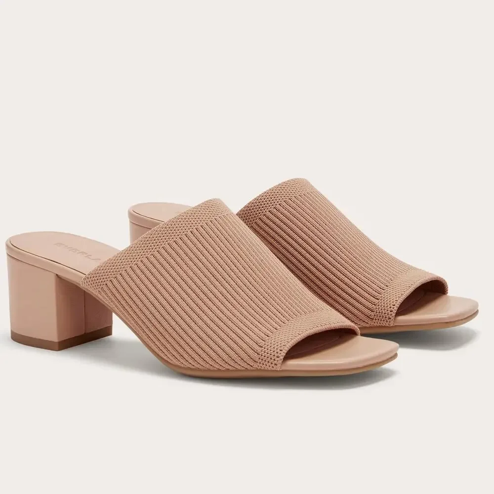 EVERLANE The Glove Mule In Reknit Blush Tan Square Toe Slip On Heel Size 7 NEW